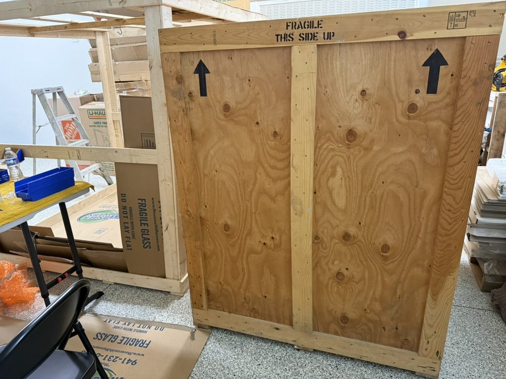 Labeled fragile, this side up