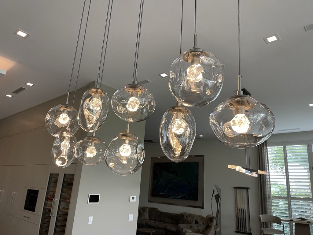 Sculpted glass pendant cluster