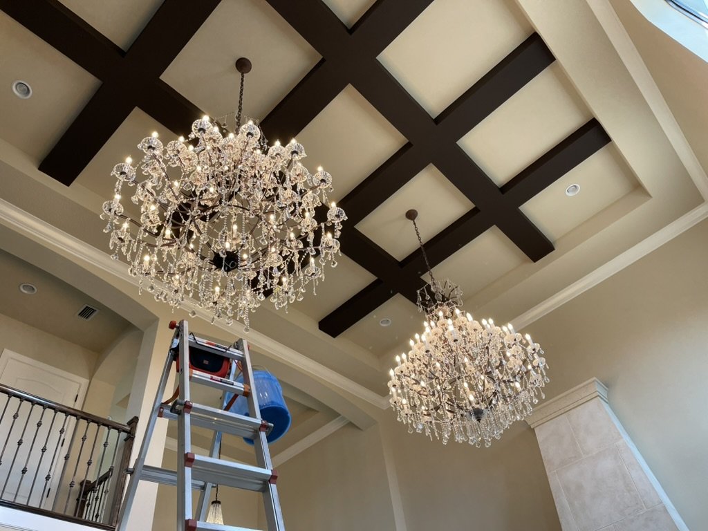 Blue blown-glass bubble chandelier