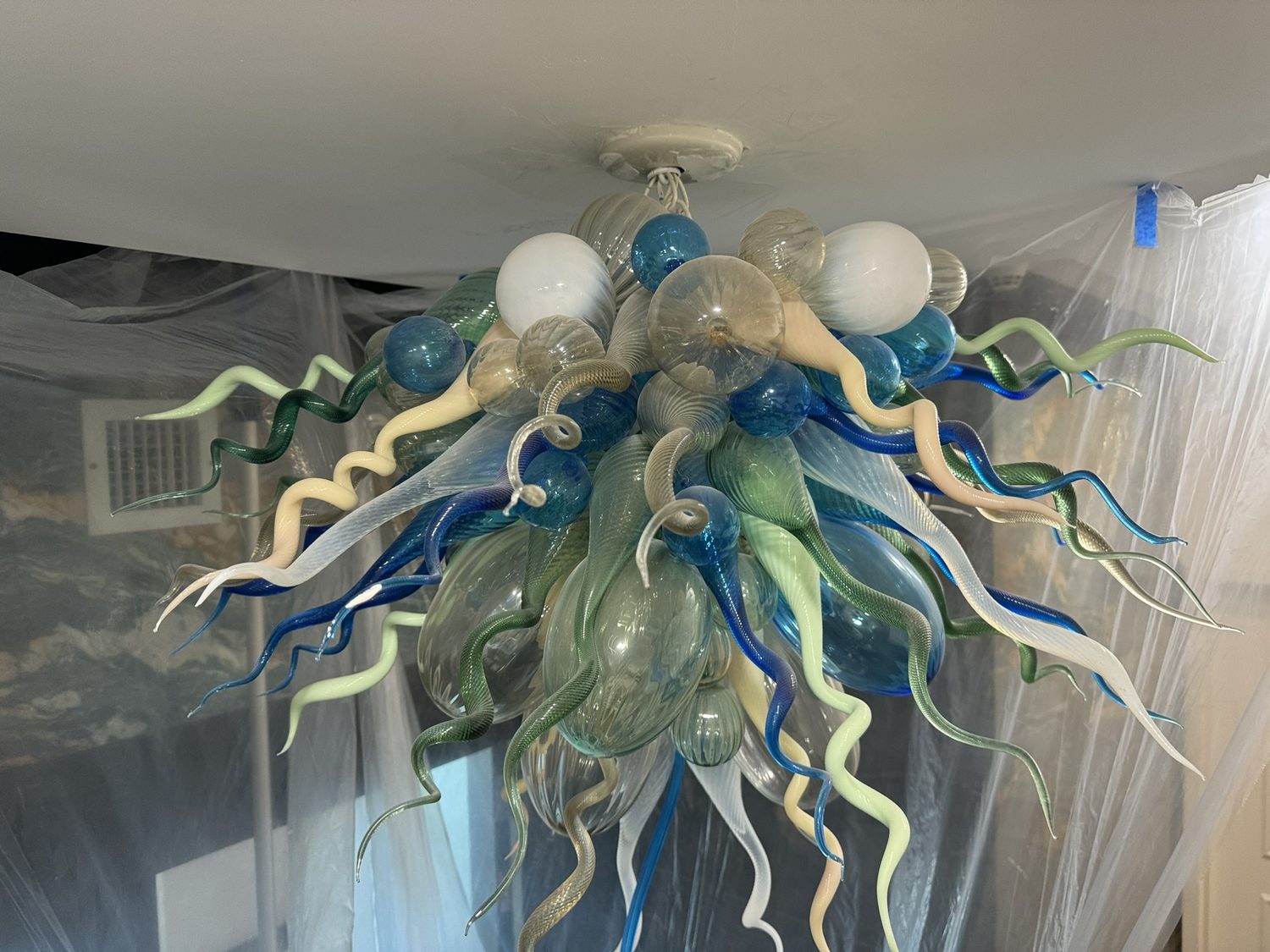 Blue & white blown glass