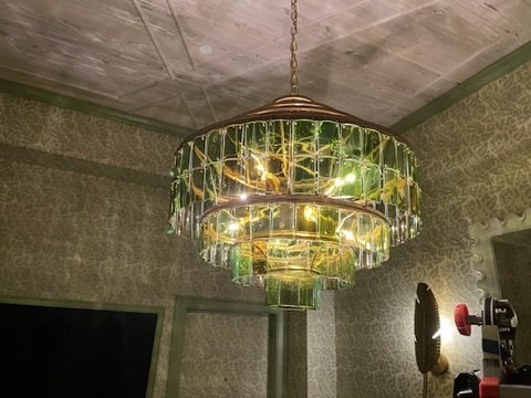 Green glass tiered chandelier