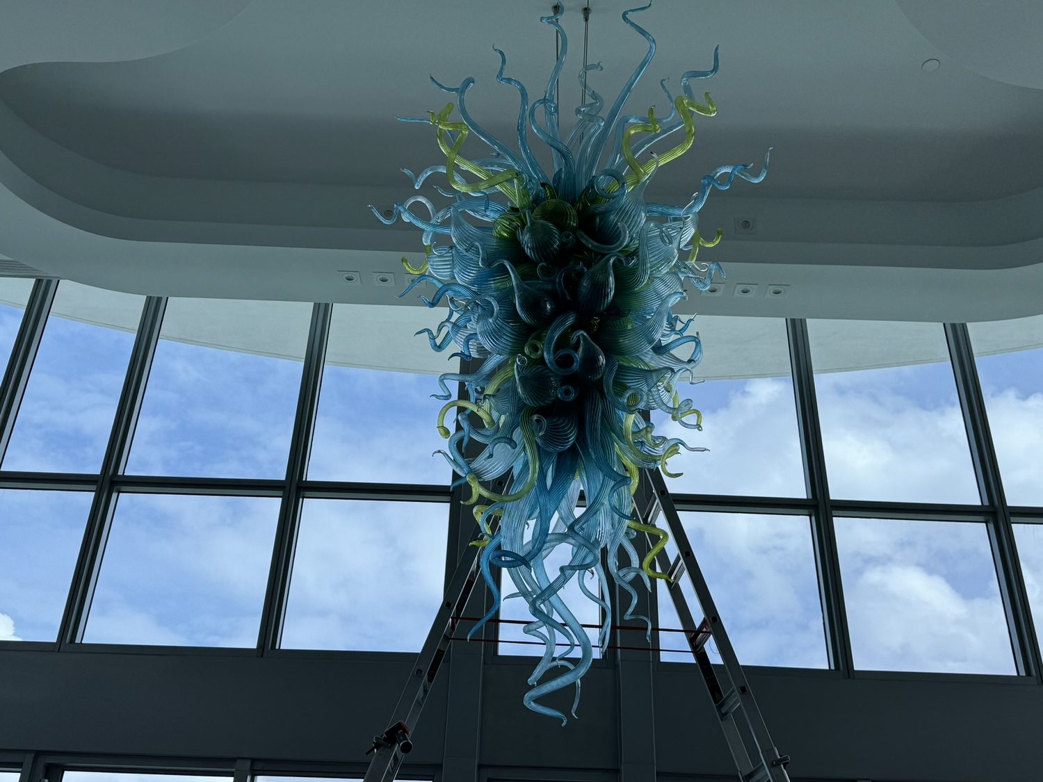 Blue & citron glass tower