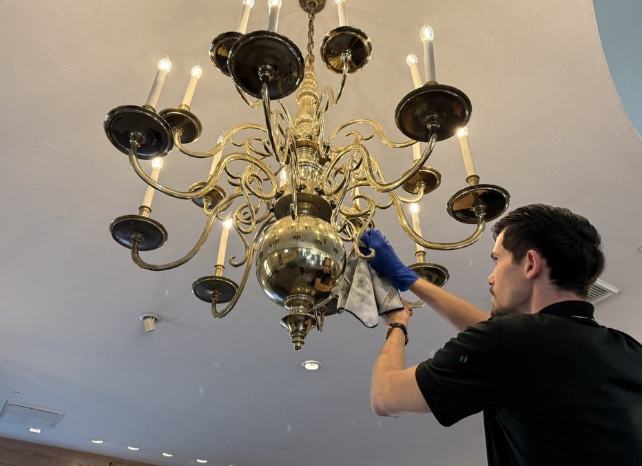 Brass chandelier after polishing