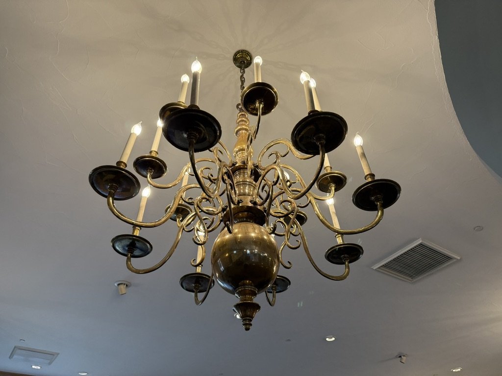 Brass chandelier before polishing